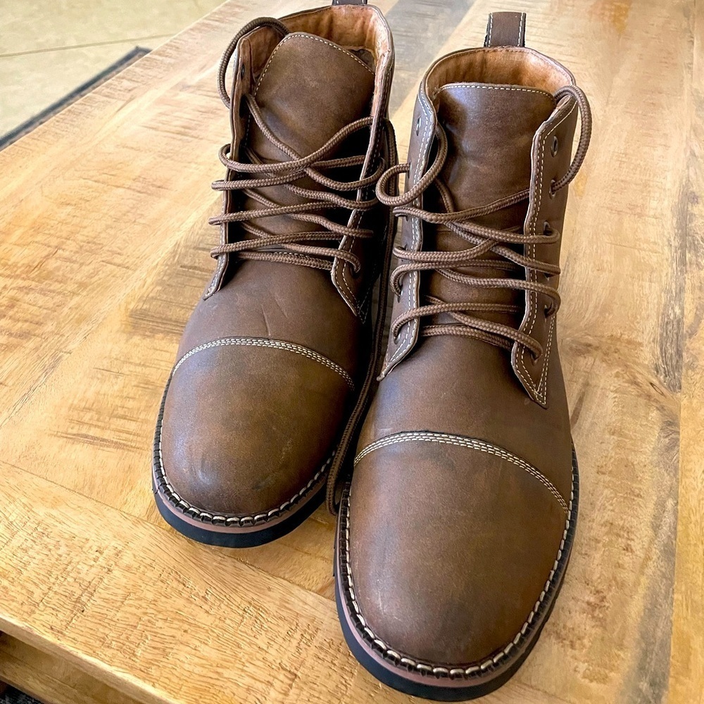 Ferro Aldo Mens Ankle High Cap Toe Fleece Lined Military Combat Boots, Brown Sz9